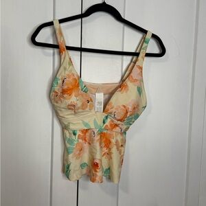 NOWTs Cupshe - Med - Floral Print Swim Top in Cream and Orange